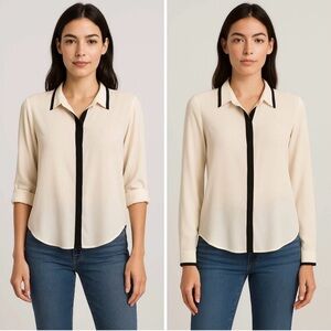 Diane Von Furstenberg Cream Black Silk blend Long sleeve Designer blouse Top 6